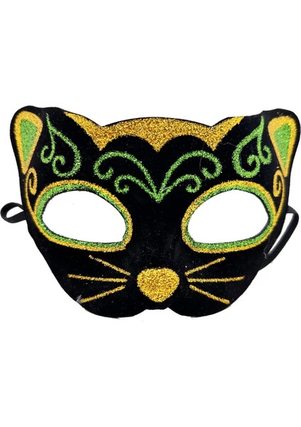 Bfs Siyah Kadife Kaplama Üzeri Sarı Yeşil Sim Işlemeli Kedi Maskesi 20X13 cm modelleri