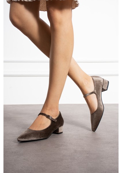 Saldana Vizon Kadife Renkli Tek Tokalı Kadın Kalın Topuklu Ayakkabı modelleri