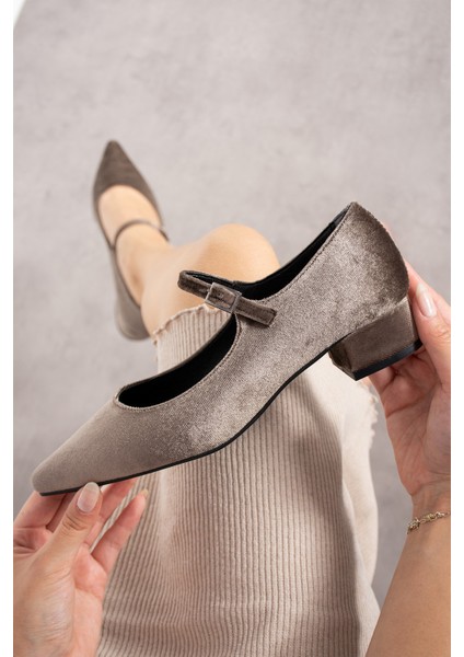 Saldana Vizon Kadife Renkli Tek Tokalı Kadın Kalın Topuklu Ayakkabı fırsatları