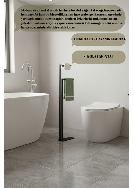 Modern Metal Tasarım Ayaklı Banyo Askılığı ve Tuvalet Kağıtlık Seti 105X25X15 fiyatları
