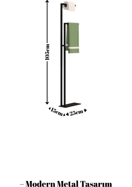 Modern Metal Tasarım Ayaklı Banyo Askılığı ve Tuvalet Kağıtlık Seti 105X25X15 modelleri