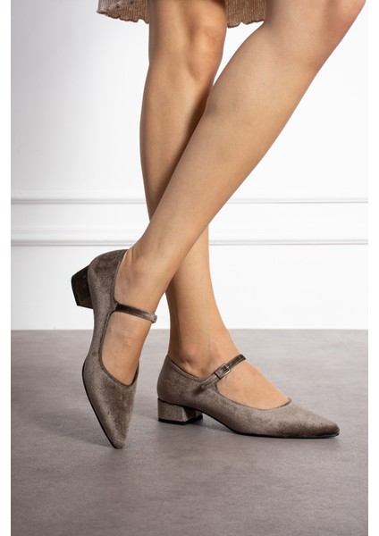 Saldana Vizon Kadife Renkli Tek Tokalı Kadın Kalın Topuklu Ayakkabı