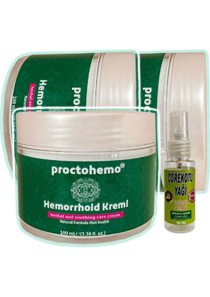 Proctohemo Rahatlatıcı Masaj Bakım Kremi 3X100 Ml+30 ml Çörek Otu Yağ ile