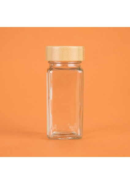 Bambu Kapaklı Etiketli Cam Baharatlık - Açık Kahverengi - 12 cm