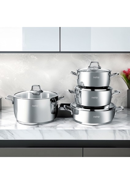 Silver Klasik 8 Parça Çelik Tencere Seti - Gri