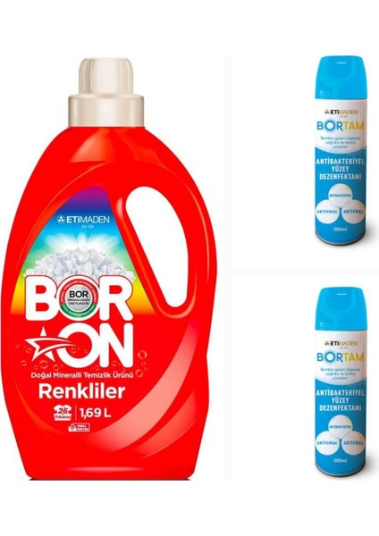Doğal Sıvı Çamaşır Deterjanı Boron Renkliler Için 26 Yıkama+ Bortam Dezenfektan 500 Ml*2 Adet.