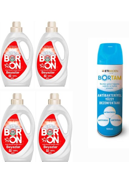 Doğal Sıvı Çamaşır Deterjanı Boron Beyazlar 26*4 Yıkama+ Bortam Dezenfektan.