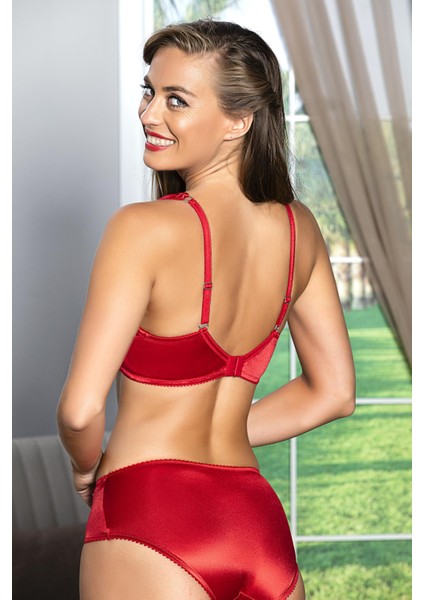 Saten Toparlayıcı Minimizer Sütyen ve Yüksek Bel Slip Külot Takım Kırmızı (MGP31521) modelleri