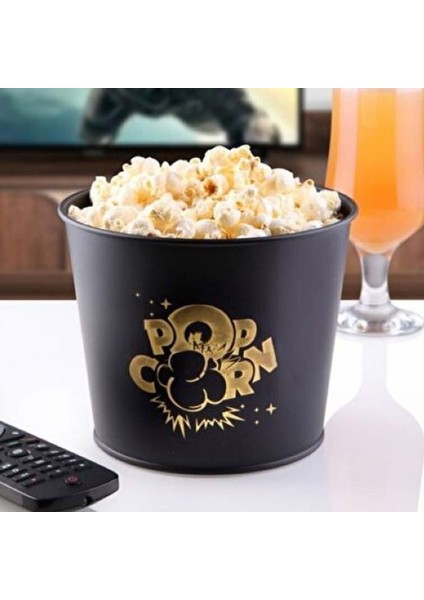 Metal Popcorn Kovası - Siyah