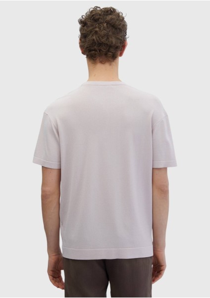 Pembe Bisiklet Yaka Düz Örgü Triko