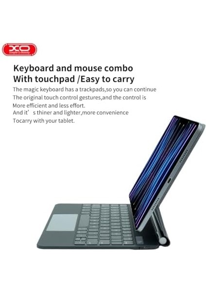 Xo iPad Pro 11 ile Uyumlu (1.-2.-3.-4. Nesil) / 4-5-6 iPad Air ile Uyumlu Kablosuz Bluetooth Klavye 10.9''/11'' - Touchpad Li, Dijital Ekranlı, Şarj Edilebilir, Türkçe Q, 64 Tuşlu, KB09, Siyah modelleri