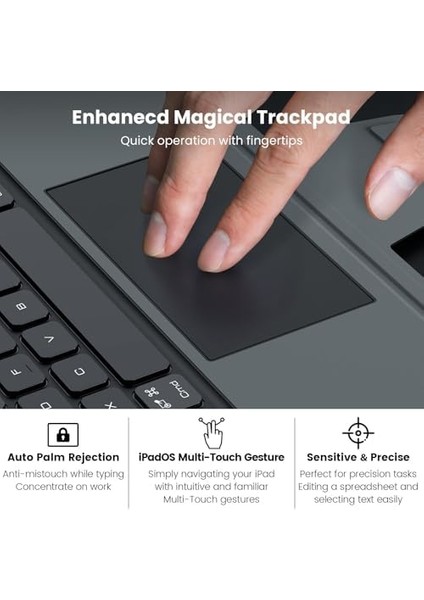 iPad Air 13" (M3 2025/M2 2024), iPad Pro 12.9" (6./5./4. /3. Nesil) Sağlam Kılıf Çıkarılabilir Klavye, Sihirli Izleme Dörtgeni, Portre/manzara Standı, Siyah modelleri