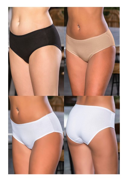 Pamuklu Yüksek Bel Slip Külot (Karışık) Siyah-Beyaz-Ten (MGP2966)