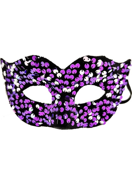 Mor Renk Arkadan Lastikli Pul Payet Işlemeli Balo After Parti Maskesi modelleri