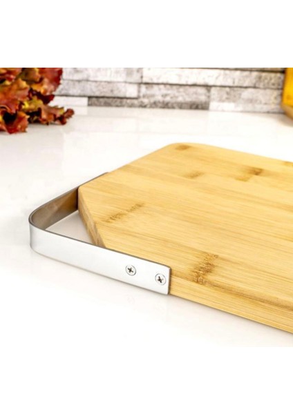 Zoe Paslanmaz Çelik Kulplu Dikdörtgen Kesme Tahtası - Açık Kahverengi - 38 cm fiyatları