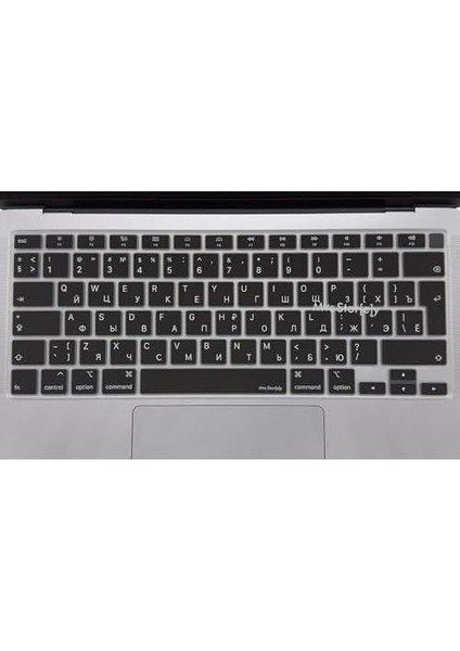 MacBook Klavye Koruyucu Ince Silikon Rusça Sticker Baskılı Uk-Ters L Enter Tipi Air M1 13INÇ A2337,A2179 Id Uyumlu, Kaymaz Yıkanabilir Siyah modelleri