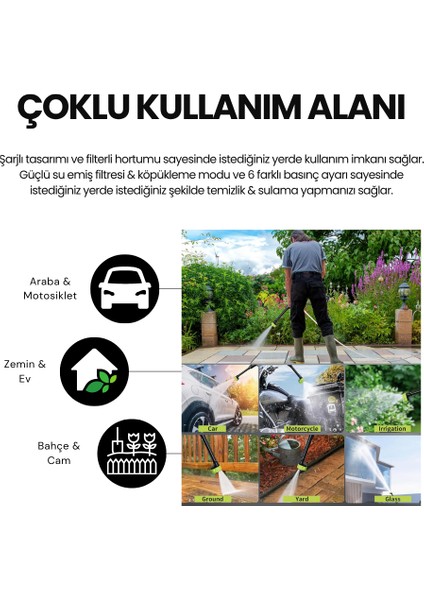 Şarjlı Yıkama Tabancası| 70 Bar Güç | Köpükleme | Güçlü Batarya modelleri