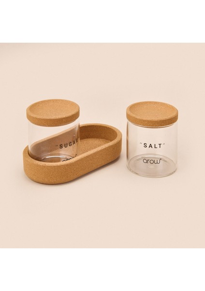 Linda Mantar Kapaklı 2'li Cam Baharatlık - Şeffaf / Açık Kahverengi