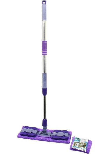 Mandallı Yüzey Temizlik Palet Mop M.fiber Paspas - Yedekli Duvar Silme Mop Metal Uzayan SAP=70-107CM- 360° (5224)