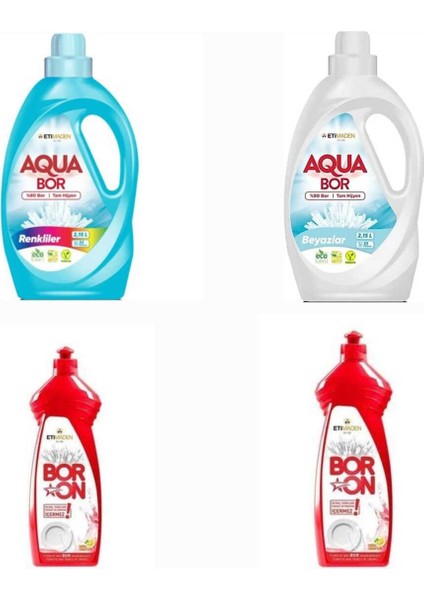 Aquabor Sıvı Çamaşır Deterjanı Renkli ve Beyazlar Için 66 Yıkama + Bulaşık Deterjanı 2 Adet Tm.