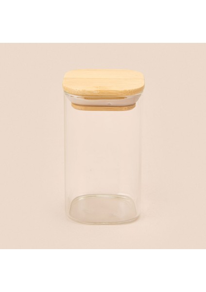 Kare Mantar Kapak Cam Kavanoz - Şeffaf / Açık Kahverengi - 210 ml