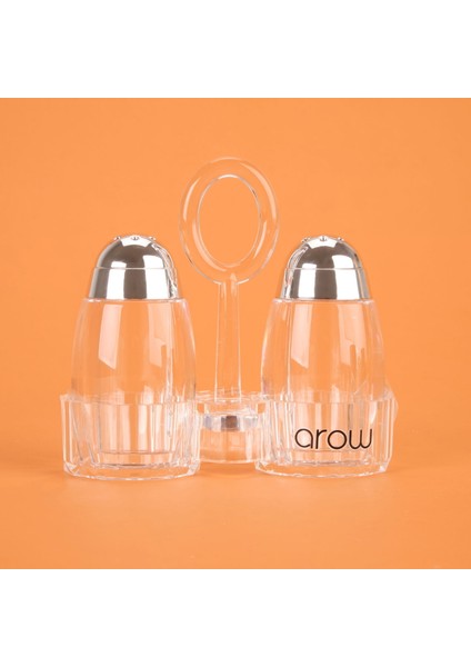 Metal Başlıklı Akrilik Tuzluk Seti - Şeffaf / Gri - 7 cm