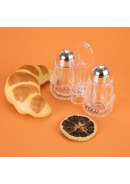 Metal Başlıklı Akrilik Tuzluk Seti - Şeffaf / Gri - 7 cm modelleri