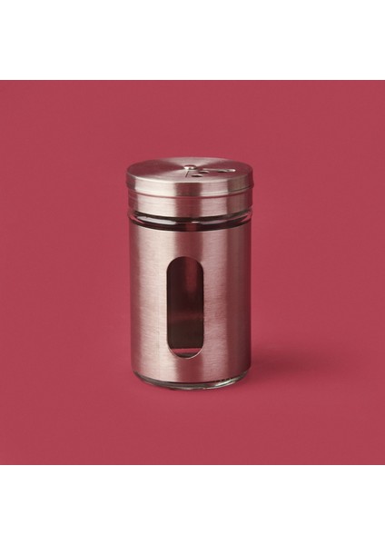 Metal Kaplı Cam Baharatlık - Gri - 8 cm