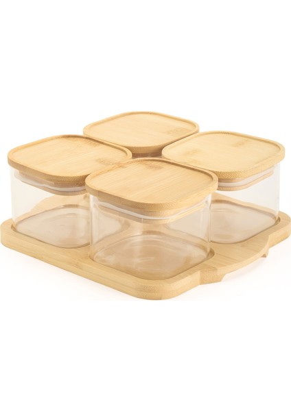 4'lü Cam Kahvaltılık - Şeffaf / Açık Kahverengi - 10X10 cm