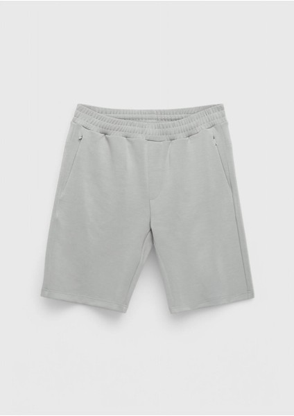 Açık Gri Düz Örme Jogging Fit Spor Bermuda