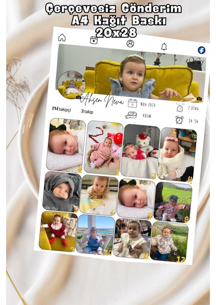 Kişiye Özel Face-Book Stil 13 Fotoğraflı 1 Yaş Gelişim Posteri – Kağıt & Metal & Metal + Beyaz Mdf Çerçeve Seçenekleriyle modelleri