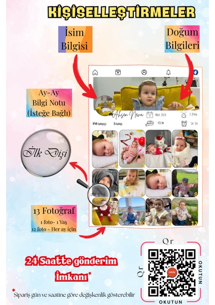 Kişiye Özel Face-Book Stil 13 Fotoğraflı 1 Yaş Gelişim Posteri – Kağıt & Metal & Metal + Beyaz Mdf Çerçeve Seçenekleriyle indirimleri