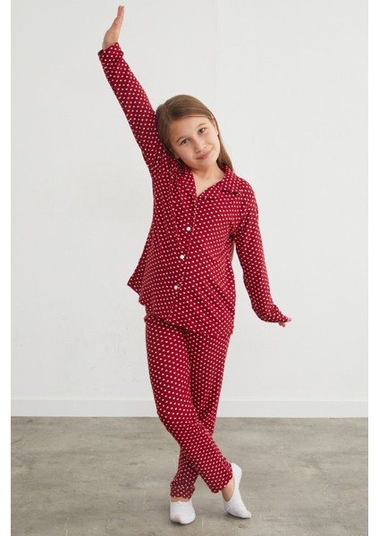 Kalp Desenli Süet Kız Çocuk Pijama Takımı