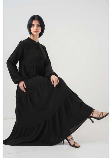 Kadın BDART Fiyonk Detaylı Viskoz Maxi Elbise Siyah