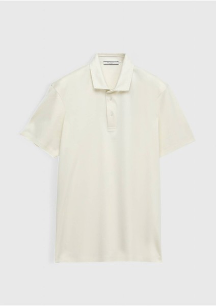 Ekru Düz Polo Yaka %100 Pamuk T-Shirt