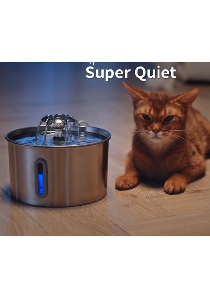 Su Seviyesi Göstergeli 2.2 L Paslanmaz Çelik Kedi Köpek Için Su Pınarı Su Çeşmesi Su Sebili USB Kablolu BP02 fırsatları