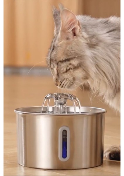Su Seviyesi Göstergeli 2.2 L Paslanmaz Çelik Kedi Köpek Için Su Pınarı Su Çeşmesi Su Sebili USB Kablolu BP02