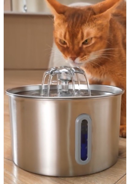 Su Seviyesi Göstergeli 2.2 L Paslanmaz Çelik Kedi Köpek Için Su Pınarı Su Çeşmesi Su Sebili USB Kablolu BP02
