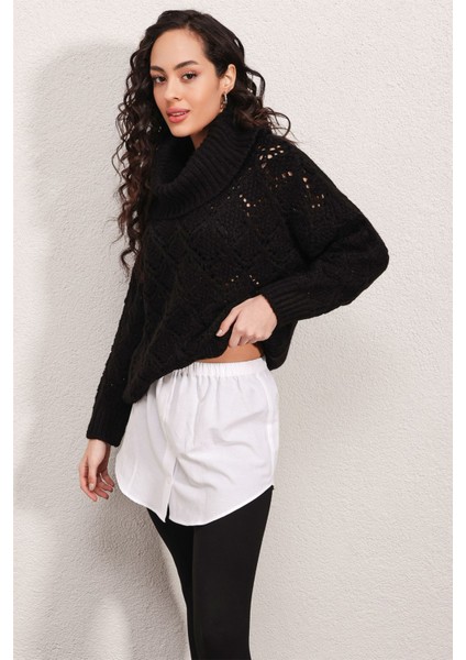 Kadın BDART Butonlu Kapüşonlu Rahat Kesim Crop Hoodie White