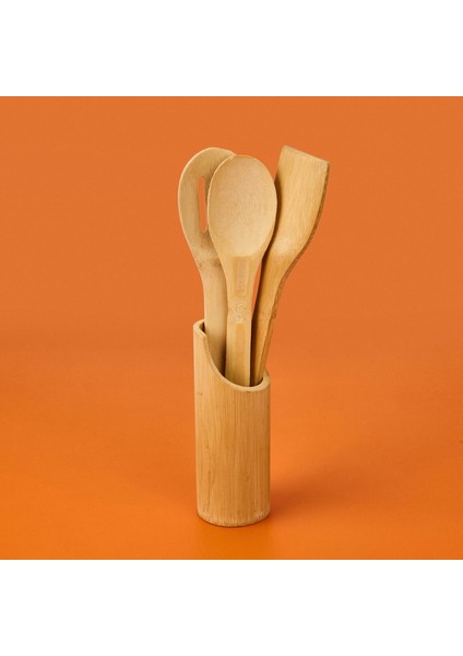 4'lü Ahşap Servis Seti - Açık Kahverengi - 20 cm