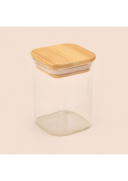 Kare Mantar Kapak Cam Kavanoz - Şeffaf / Açık Kahverengi - 150 ml