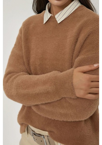 Kadın Sakallı Ultra Yumuşak Bisiklet Yaka Triko Kazak Natural fiyatları