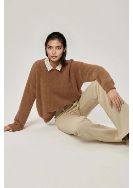 Kadın Sakallı Ultra Yumuşak Bisiklet Yaka Triko Kazak Natural modelleri