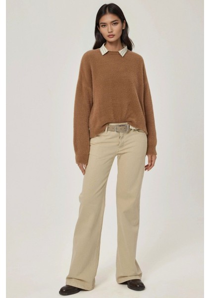 Kadın Sakallı Ultra Yumuşak Bisiklet Yaka Triko Kazak Natural fırsatları