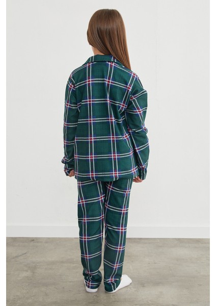 Ekose Desenli Süet Kız Çocuk Pijama Takımı