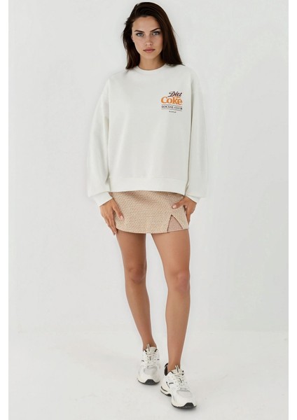 Kadın Baskılı Yuvarlak Yaka Sweatshirt White