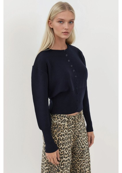 Kadın Slim Fit Yuvarlak Yaka Örgü Hırka Blue