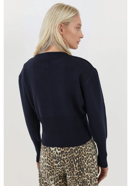 Kadın Slim Fit Yuvarlak Yaka Örgü Hırka Blue