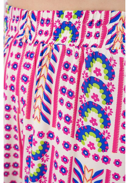 Kadın BDART Yüksek Bel Geometrik Çizgili Palazzo Pantolon Pink