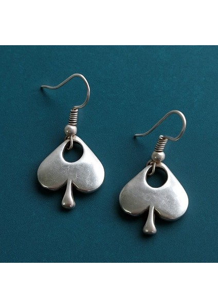 Iskambil Maça Şekilli Kadın Küpe Çift Adet Gümüş Kaplama El Yapımı Küpe